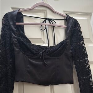 Elegant Black Lace Sleeve Women's Top